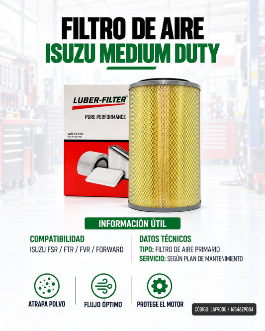 Filtro de aire primario KMMOTOSHN para camiones Isuzu Medium Duty FSR, FTR, FVR y Forward, visible en la imagen.