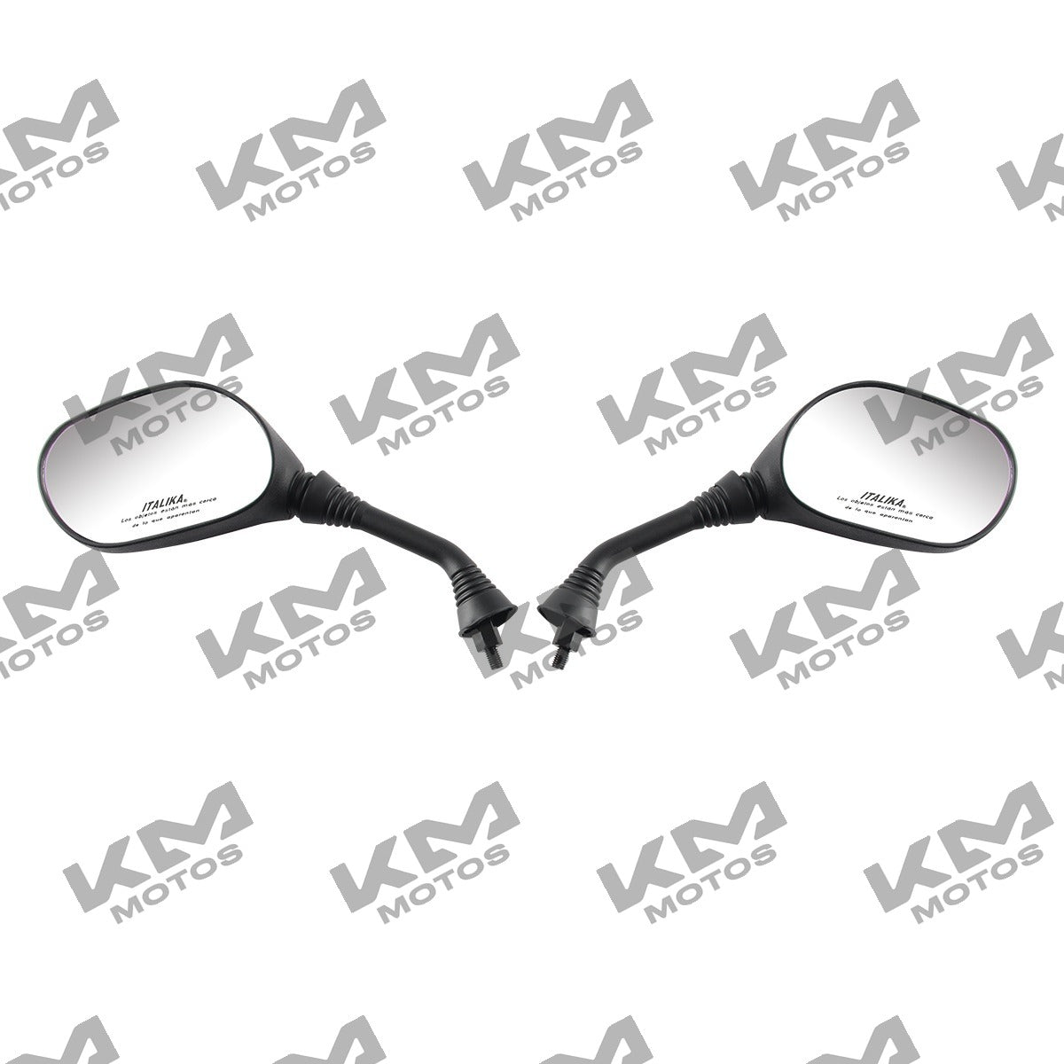 Retrovisores originales Italika con logo y leyenda para CS125 y XS125, sistema de control, en acabado metálico.
