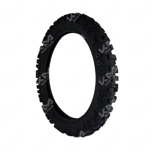 Llantas delantera de 100/90-19 para tractor Journey, Opin y Guz, marca KM Motos, con neumático visible en la imagen.