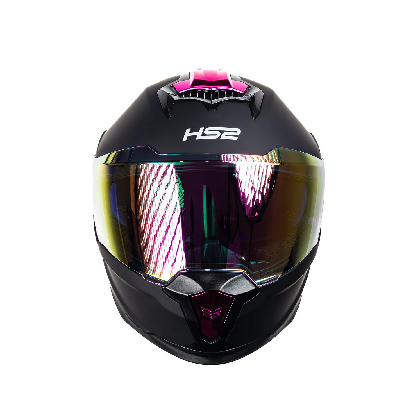 Casco integral cerrado HS2 Ride the Storm ZL-616 HS2 con visera rosada fotocromática y certificación ECE/DOT, vista frontal en color negro.