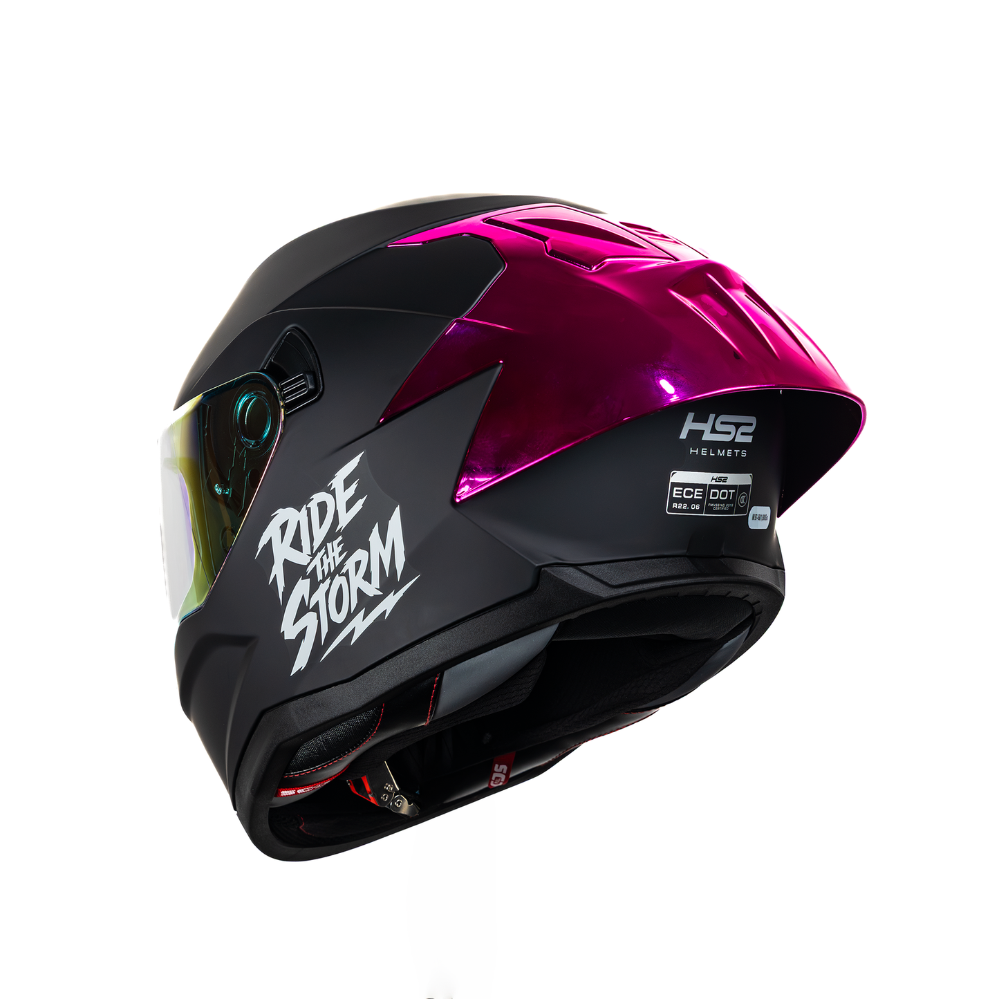 Casco integral HS2 Ride the Storm ZL-616 HS2 con visera rosada fotocromática XXL, cierre ECE/DOT en posición diagonal.