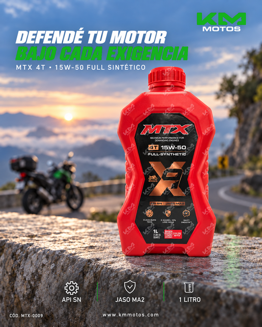 Aceite MTX 15W50 full sintético, botella de aceite de motor de alta calidad para vehículos.