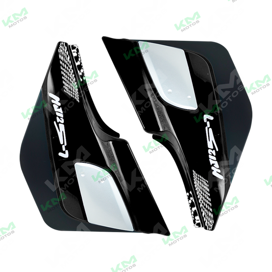 Tapaderas laterales negras para HJ125-7, marca Universal, visualizadas en imagen, hechas de material resistente para protección y estilo.
