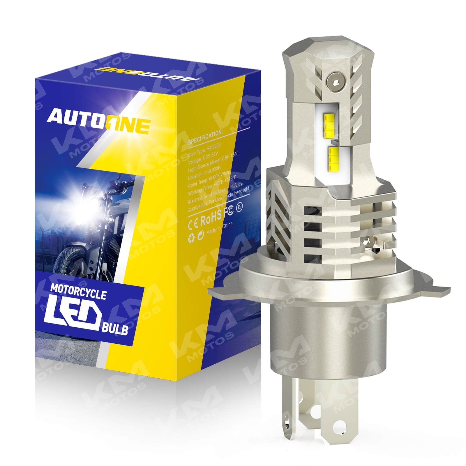 Bujía foco Mek LED H4 con 2 chips, luces LED de alta eficiencia para automóviles, visible en la imagen.