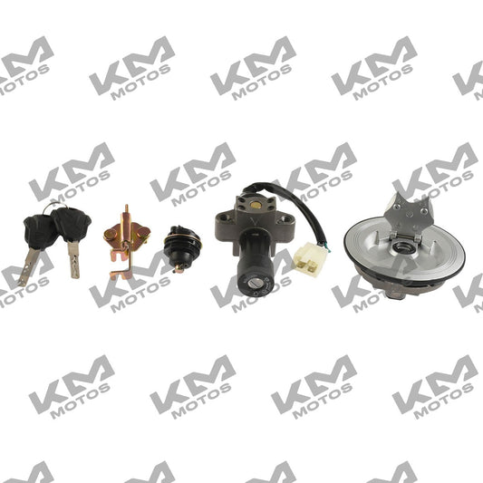 Kit de cerraduras y llavines originales Italika 150Z y 170Z, sistema eléctrico con componentes visibles en la imagen.