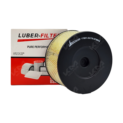 Filtro de aire sellado para Toyota Hilux de KM Motos, mostrando el filtro de aire en su envase con sello en la parte inferior.