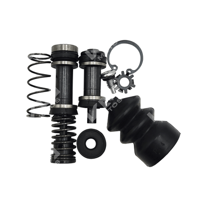 Kit de pistones para bomba de freno KM Motos compatible con RE175, RE205, RE4S, NVO RE4S y Maxima Z, componentes visibles.