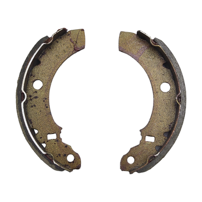 Zapatas de freno KM Motos RE205/TVS/4S, piezas de freno para motocicleta, mostrando las zapatas en la imagen.