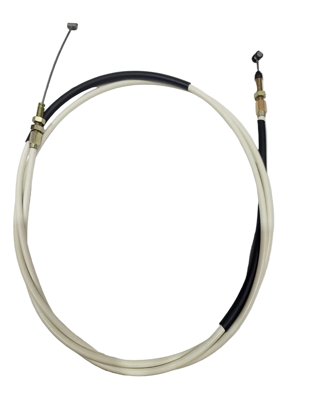 Cable de acelerador blanco para TVS de la marca Bajaj, con detalles visibles del cable y conectores.