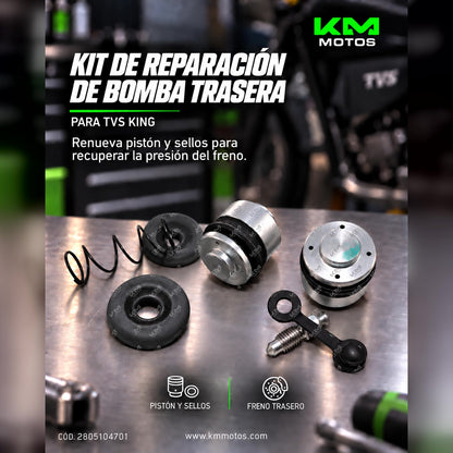 KIT DE REPARACION DE BOMBA DE FRENO TRASERA CON PISTON TVS KING — 2805104701 | KM Motos