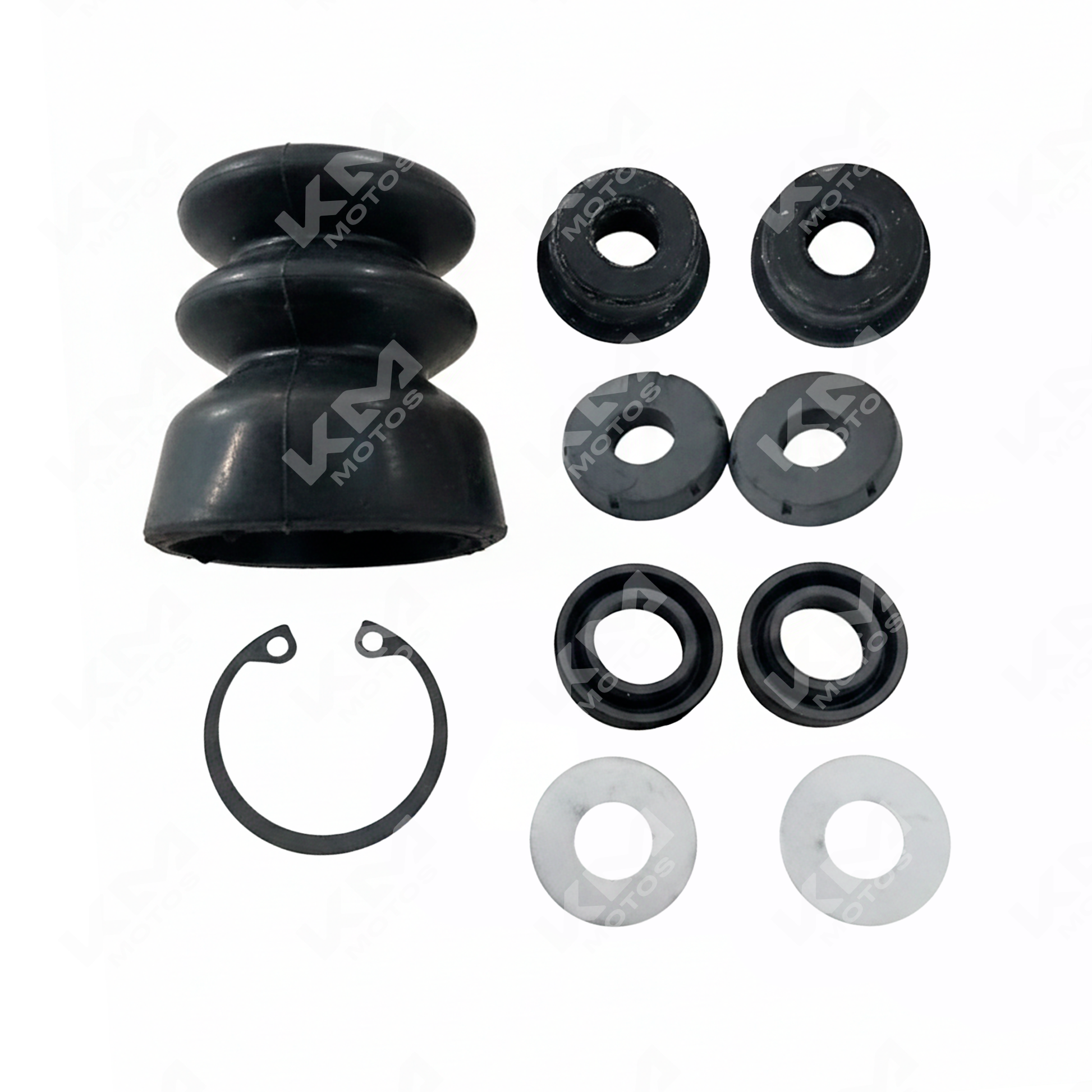 Kit de empaques para bomba de freno RE205 de KM Motos, componentes visibles en la imagen.