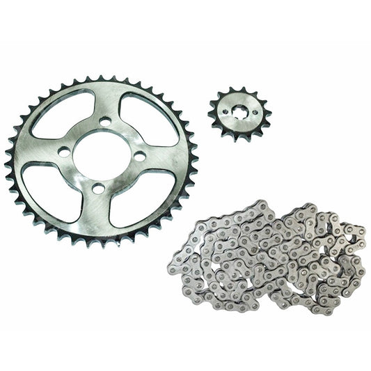 Kit de tracción Boxer 42T/14T Bajaj, componentes de arrastre para motocicleta, con engranajes y cadena visibles.