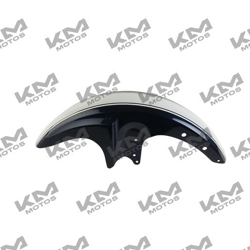 Guardafango azul y blanco para sistema de chasis Italika FT125TS, original F16010241, visible en la imagen.