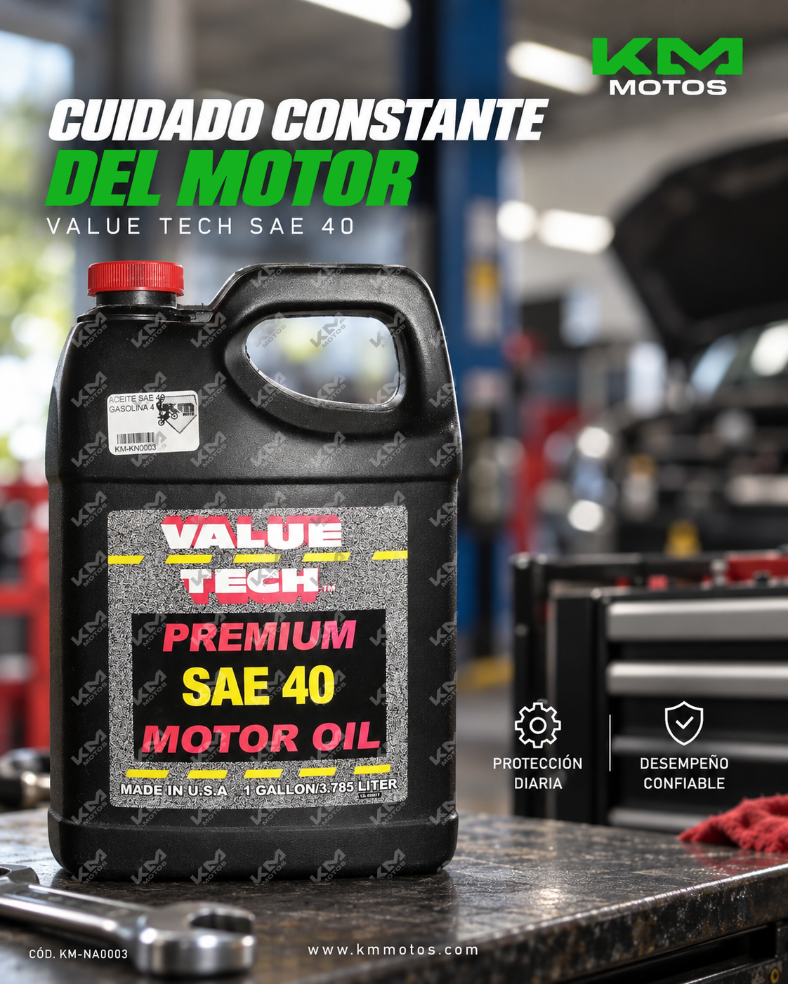 Aceite Universal SAE-40 para gasolina, frasco de 4 cuartos, aceite de motor para vehículos de gasolina, imagen del producto.