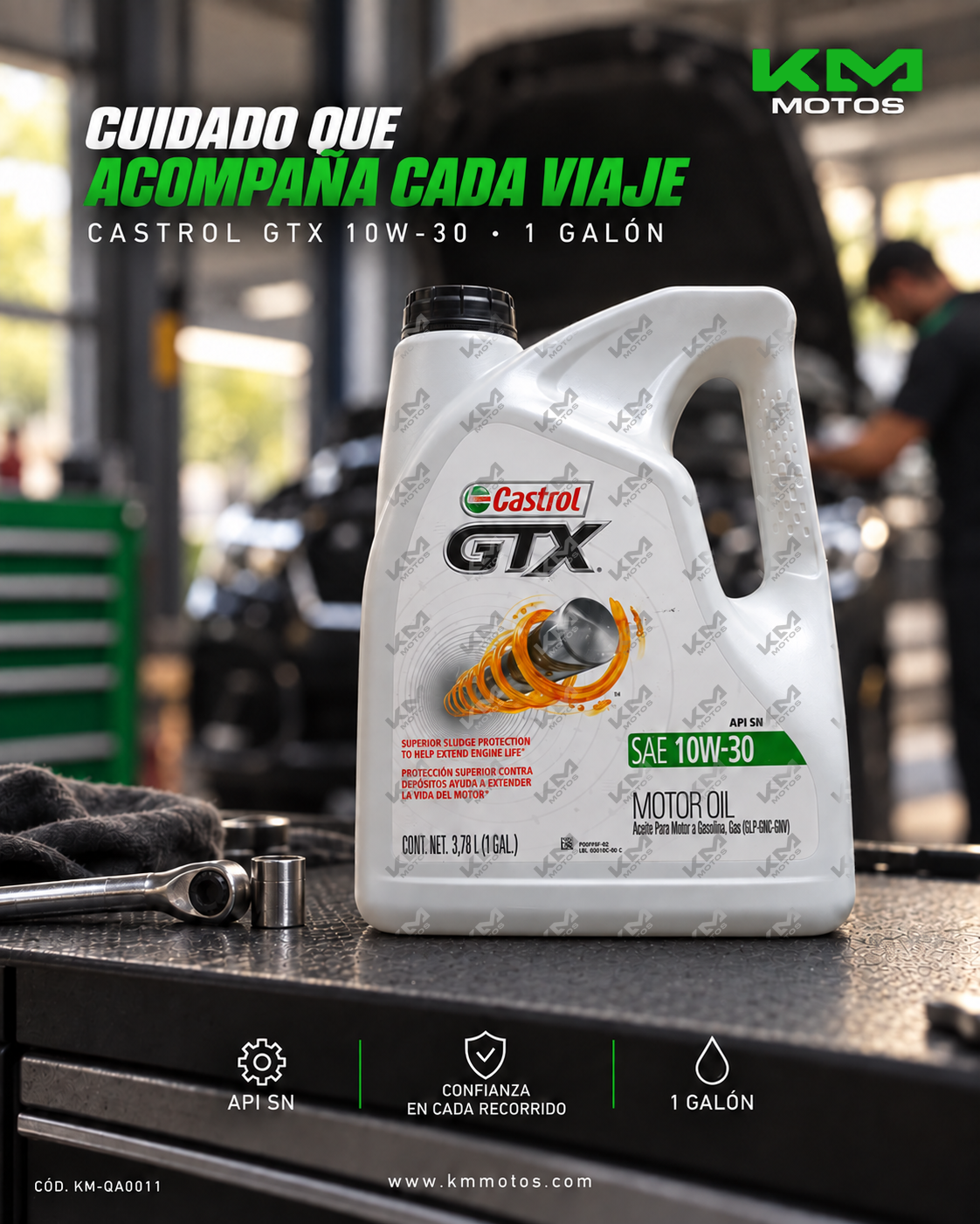 Aceite Castrol GTX 10W30 en galón de 4L, envase de aceite para motor con etiqueta y tapa visible.