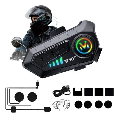 Intercomunicador Y10 2X enlazable para casco, dispositivo de comunicación portátil con micrófono y auriculares integrados
