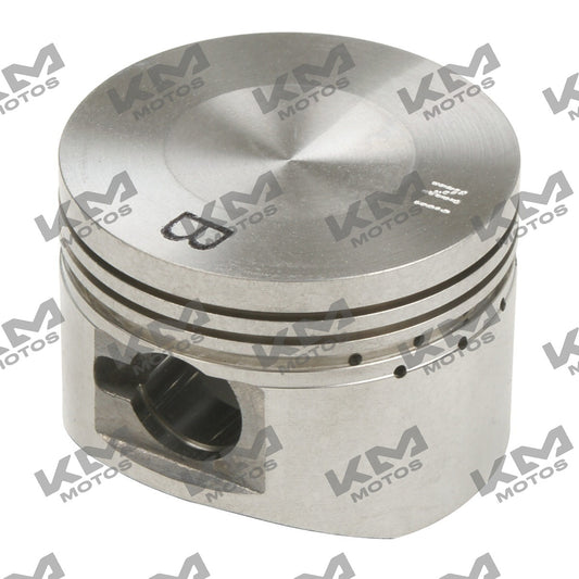 Pistón de motor GY6 125cc Italika CS125 XS125 D125, parte del sistema de motor, imagen en color metálico y detalles.