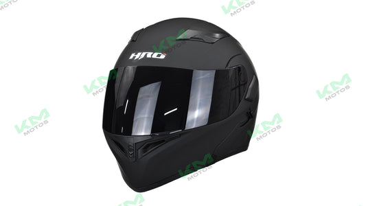Casco modular HRO negro con visera abatible y diseño aerodinámico para motociclistas.