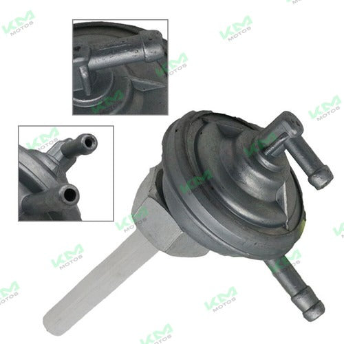 Válvula de combustible automática para motor GY6-150, marca Universal, con rosca, en color negro y detalles metálicos.