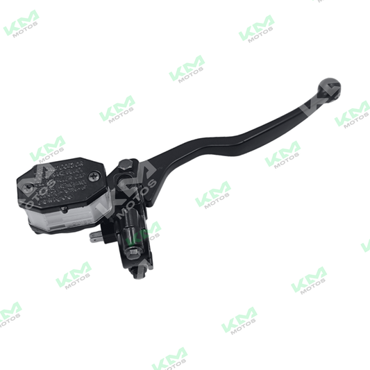 Bomba de freno de plástico con manecillas de la marca KM Motos, componente para sistema de frenado de motocicleta.