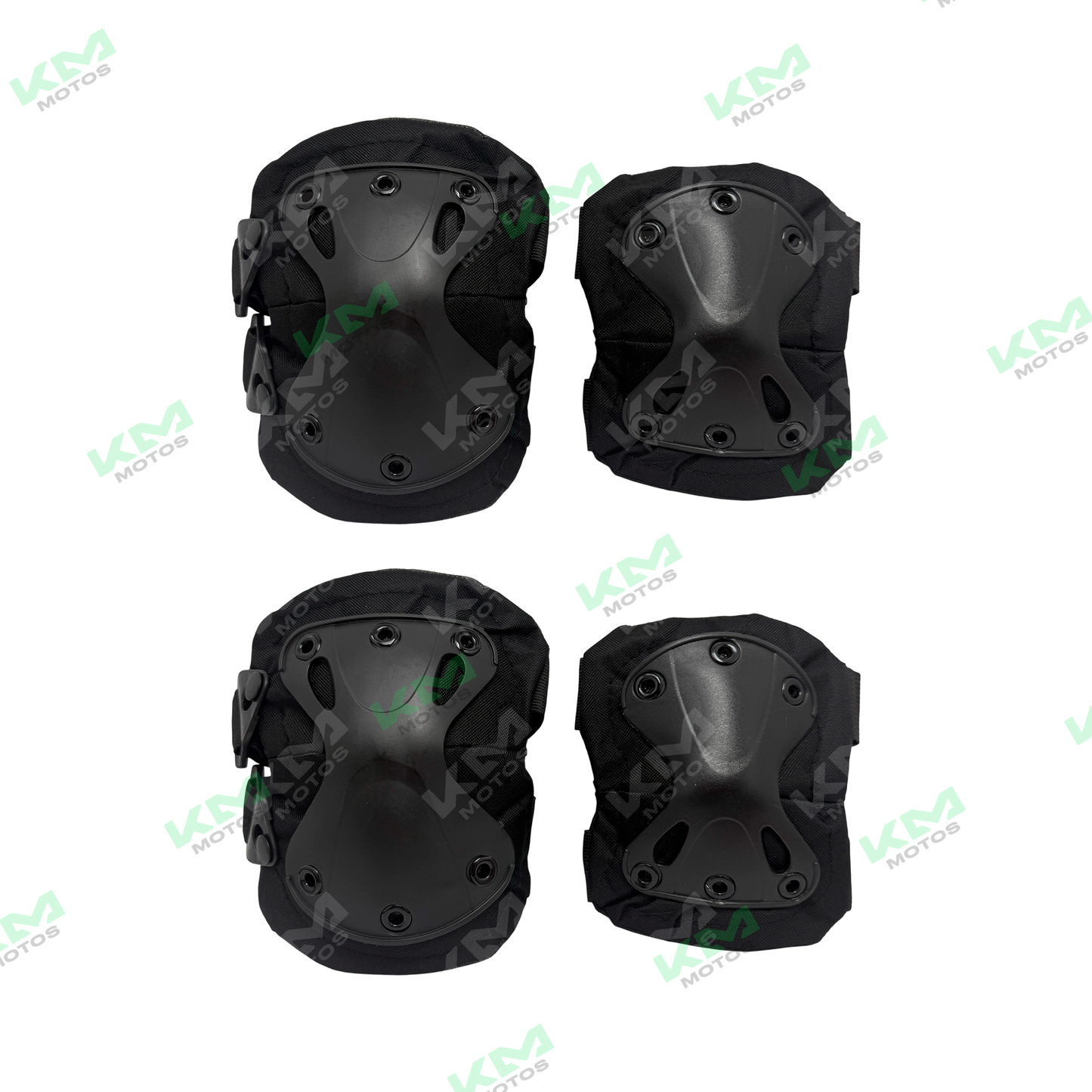 Rodilleras y coderas KMS de KM Motos, accesorios de protección para motociclistas, en colores y diseño resistentes.