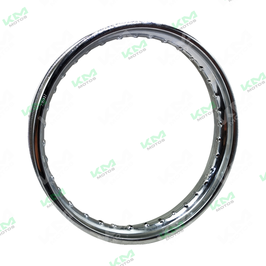 Rueda de bicicleta ARO 2.15*18 cromado de la marca UNIVERSAL, con acabado brillante y diseño resistente para ciclistas.