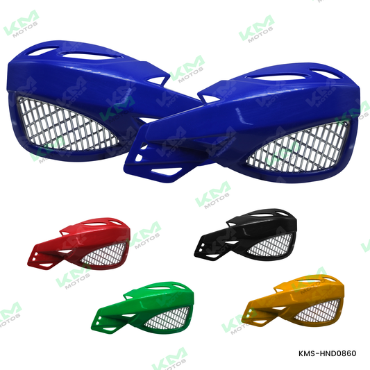 Protector de punos de plástico para motos de la marca KM Motos, con diseño resistente y protección para los puños.