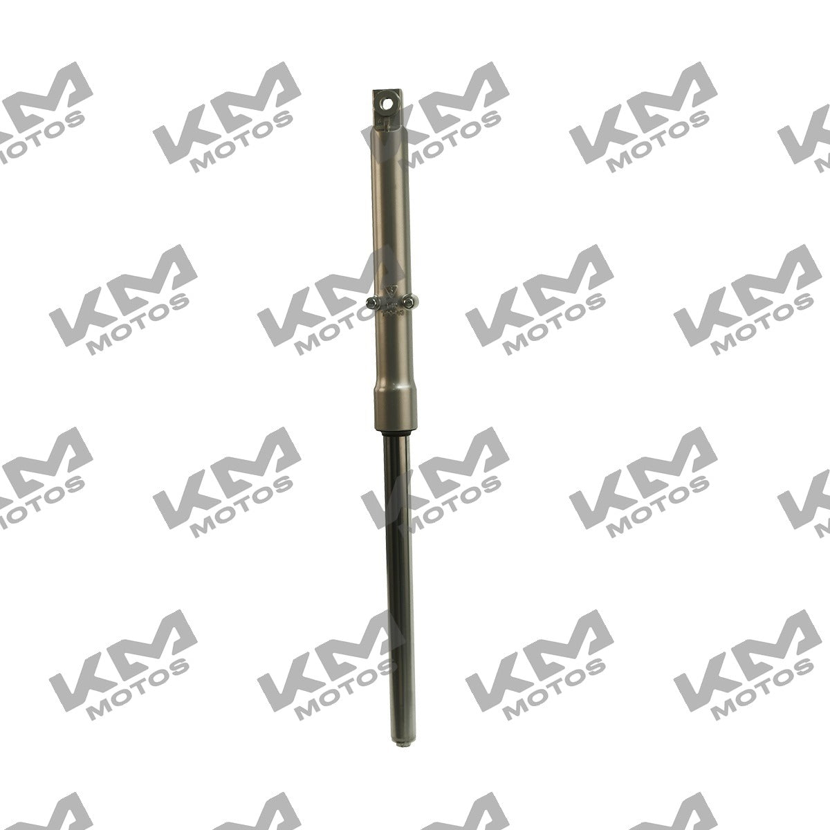 Amortiguador izquierdo cromado para sistema de suspensión Italika FT150, modelo F01020022, en vista detallada.