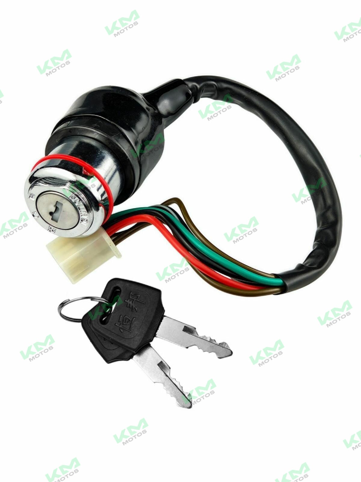 Interruptor de encendido KM Motos para GN125 y DY125, componente de 6L con conexión y botón visible en la imagen.