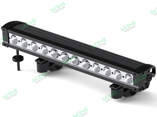 Luz LED de 18 pines en barra mini T5558 de la marca KM Motos, con diodos LED blancos y diseño compacto.