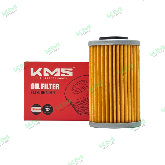 Filtro de aceite KM Motos NS200, filtro de aceite de repuesto con diseño compacto y especificaciones para motocicleta.