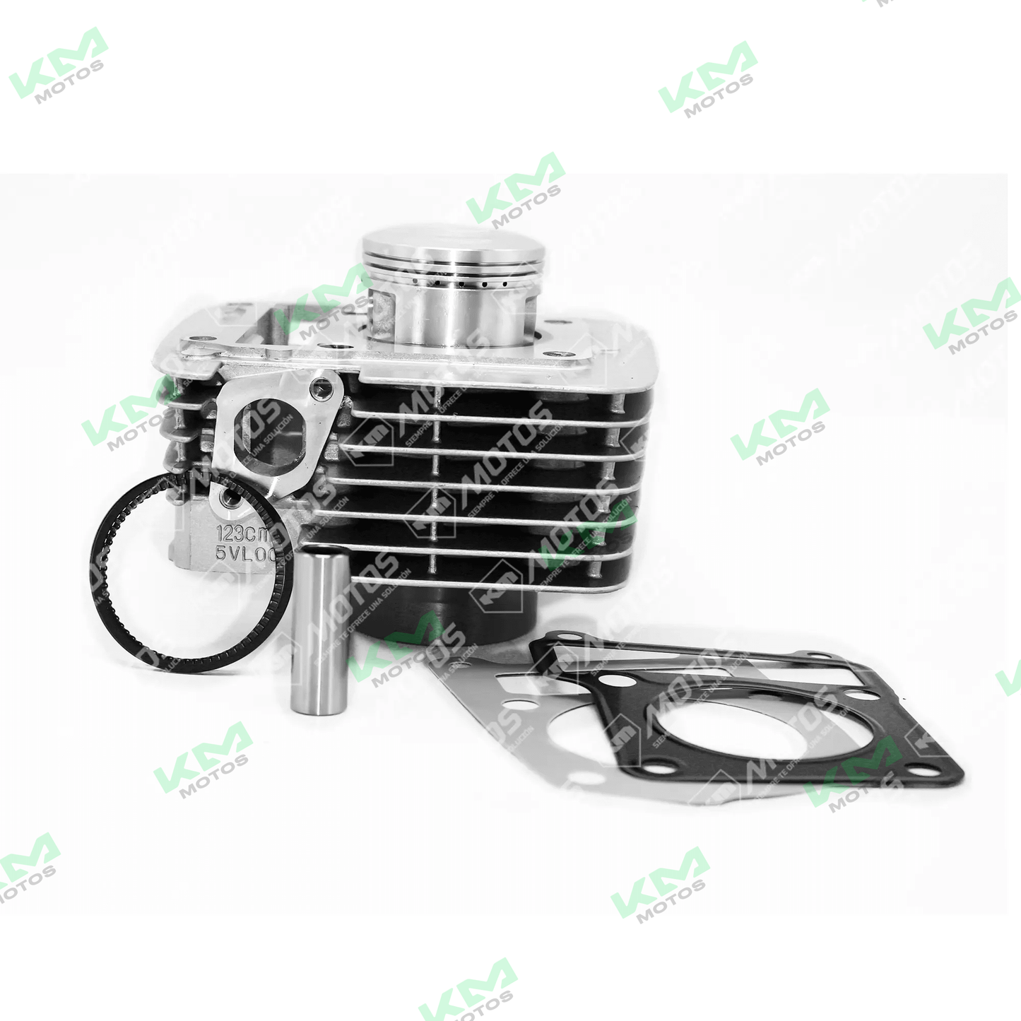 Kit de cilindro para YBR125 E/ED/-G/XTZ de KM Motos, vista del cilindro y componentes del kit.