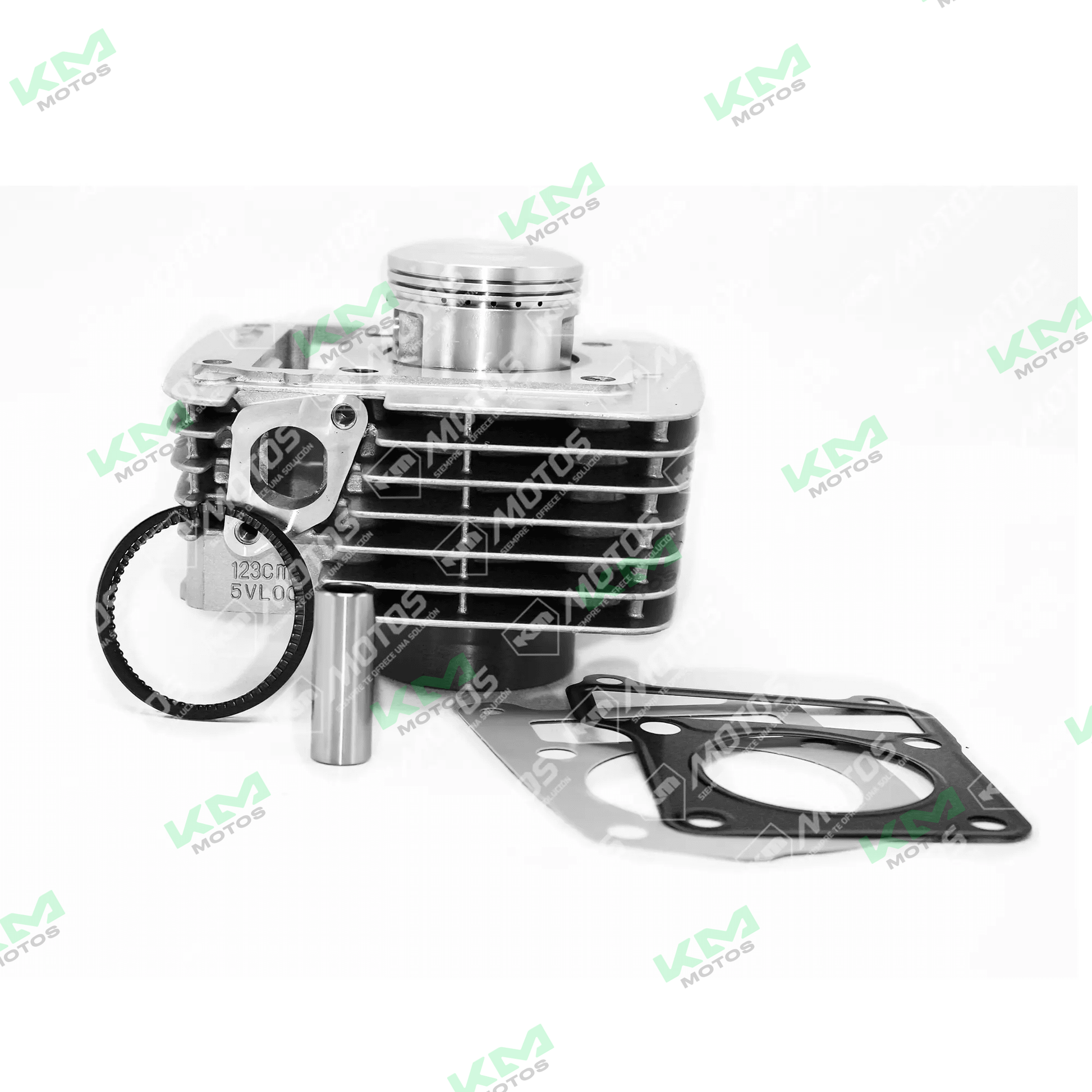 Kit de cilindro para YBR125 E/ED/-G/XTZ de KM Motos, vista del cilindro y componentes del kit.