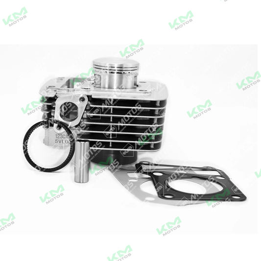 Kit de cilindro para YBR125 E/ED/-G/XTZ de KM Motos, vista del cilindro y componentes del kit.