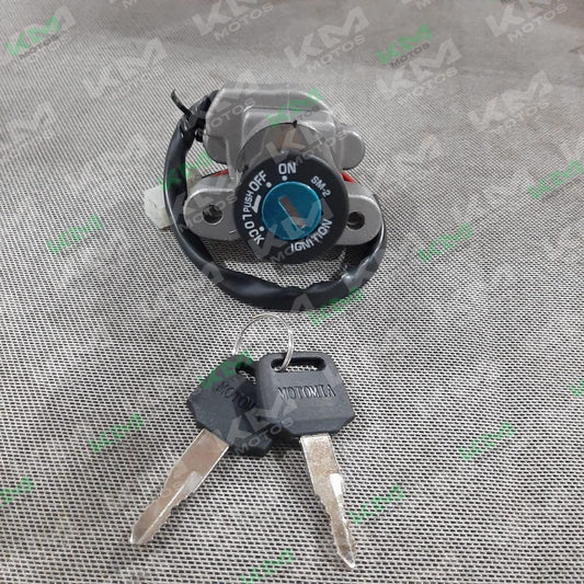 Cerradura HJ125 de KM Motos, kit de cerradura para motocicleta, componentes visibles en la imagen.