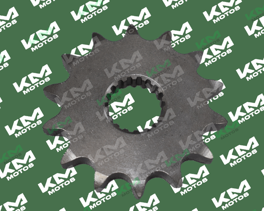 Piñón de 14 dientes para CG125/HJ/STD, marca KM Motos, mostrado en imagen.