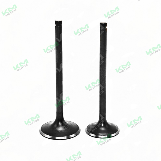 Válvulas de admisión y escape KM Motos para CG250/DM250, varilla, componentes de motor en imagen.