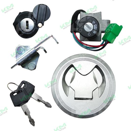 Cerradura KIT DE CERRADURA 150Z Italika KM Motos, cerradura de repuesto para motocicleta en imagen.