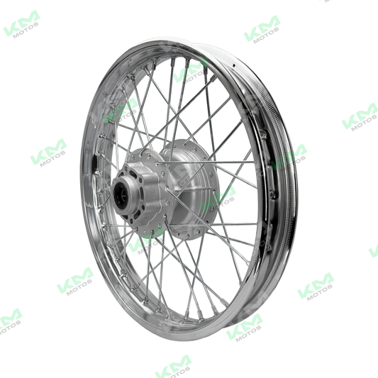 Rin Gxt/KMF trasero armado, rines de acero para vehículos, vista frontal del aro en color plateado.