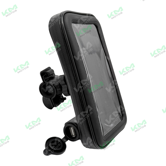 Funda impermeable universal para celular, accesorio para timones, protección contra agua y humedad, visible en la imagen.