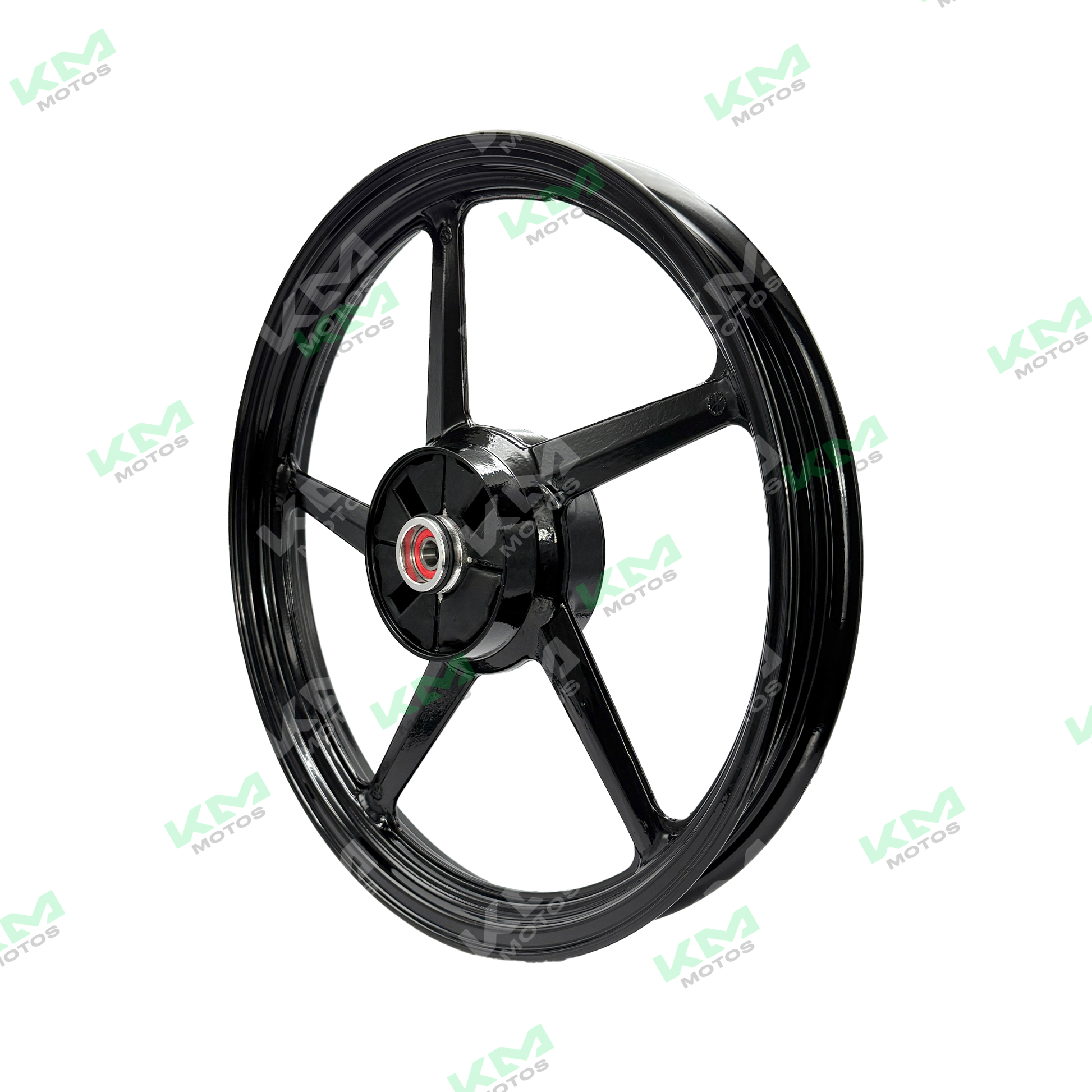 Rin trasero YBR con 5 aspas, accesorio para motocicleta, en acabado metálico brillante, visible en la imagen.