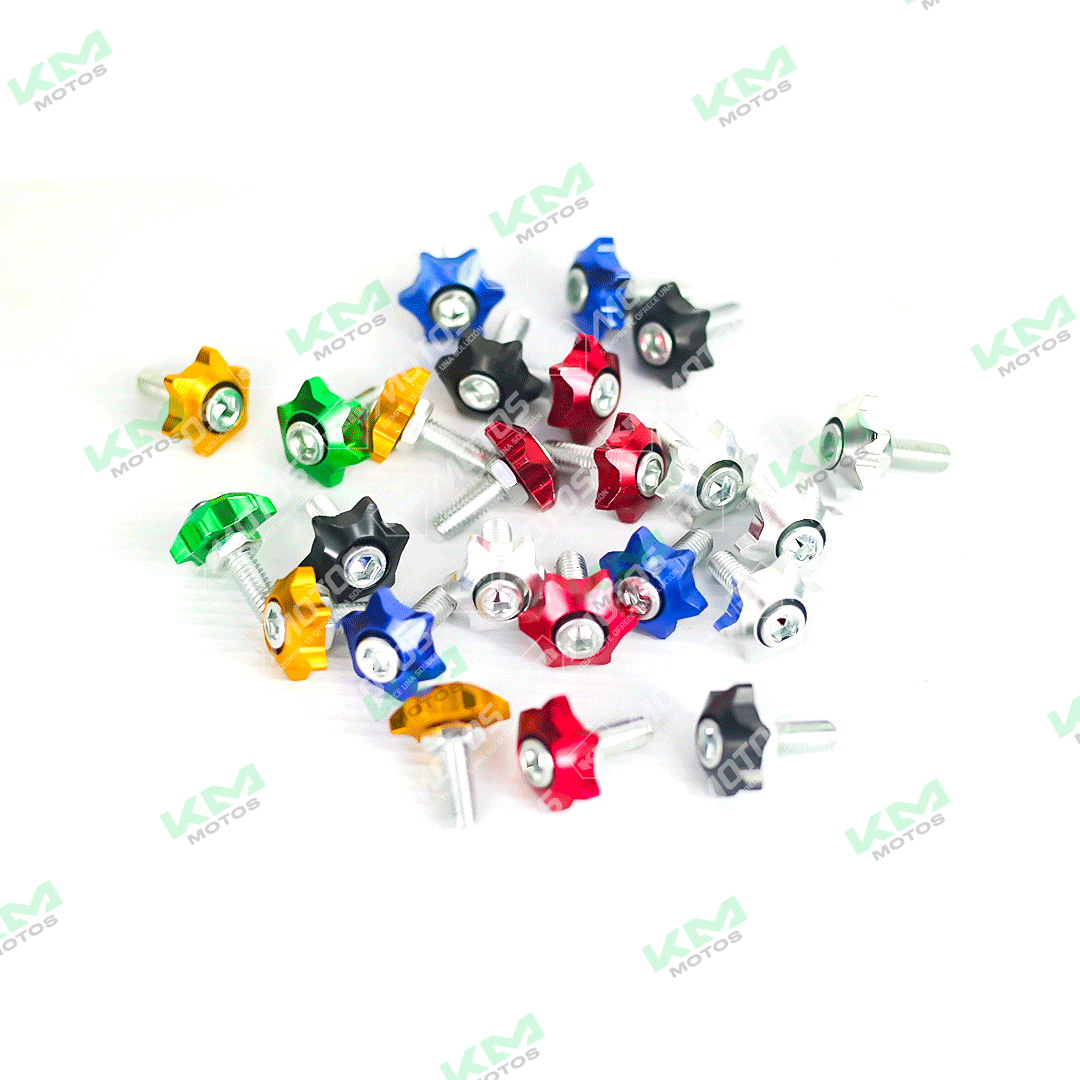 Tornillos Star de lujo para placa unidad, detalles de diseño y acabado en metal brillante, ideales para asegurar placas decorativas.