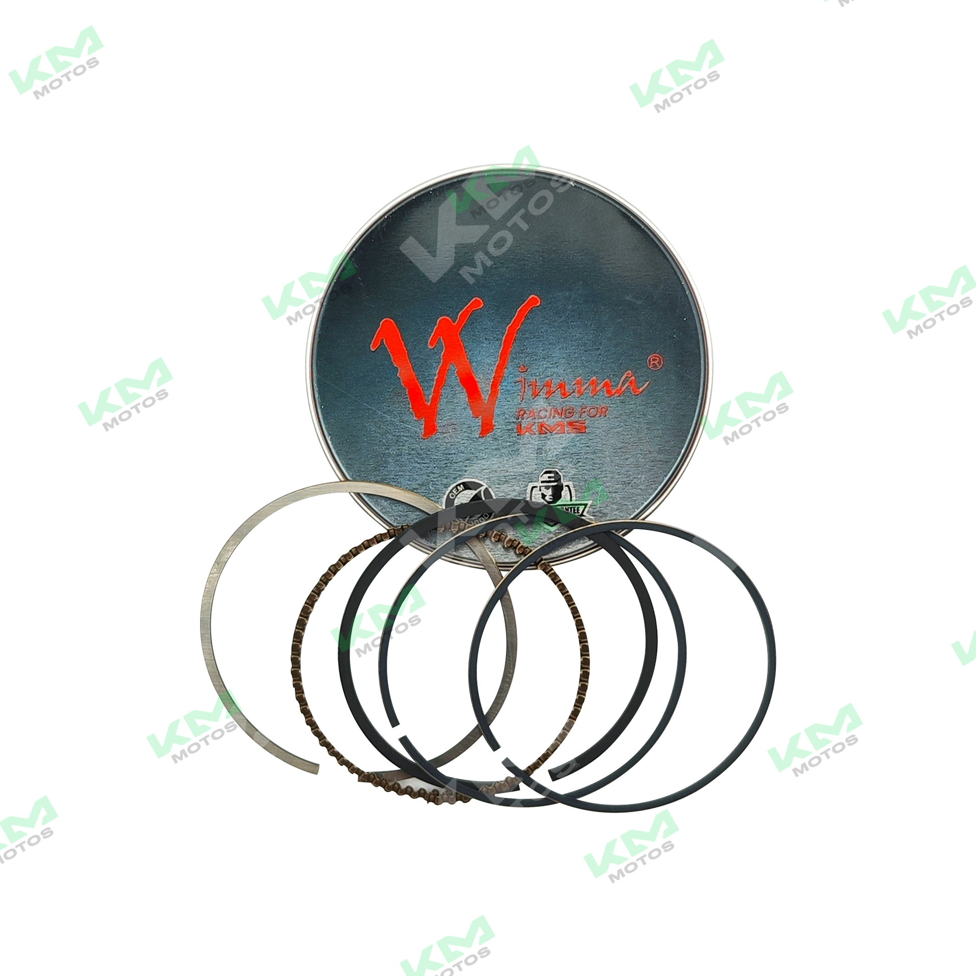 Conjunto de anillos de pistón Universal Gine Black, ZX150L, DM150 y FT150, en tonos oscuros y detalles metálicos.