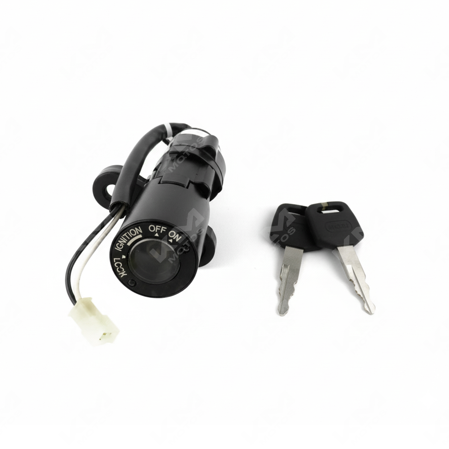 Interruptor de arranque para Bajaj Pulsar PS135, 2 líneas, marca KM Motos, con componentes visibles.