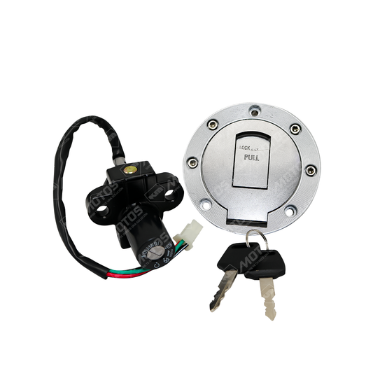 Kit de cerradura Genesis XM200Z con llavines y tapón, componentes metálicos para seguridad y cierre.