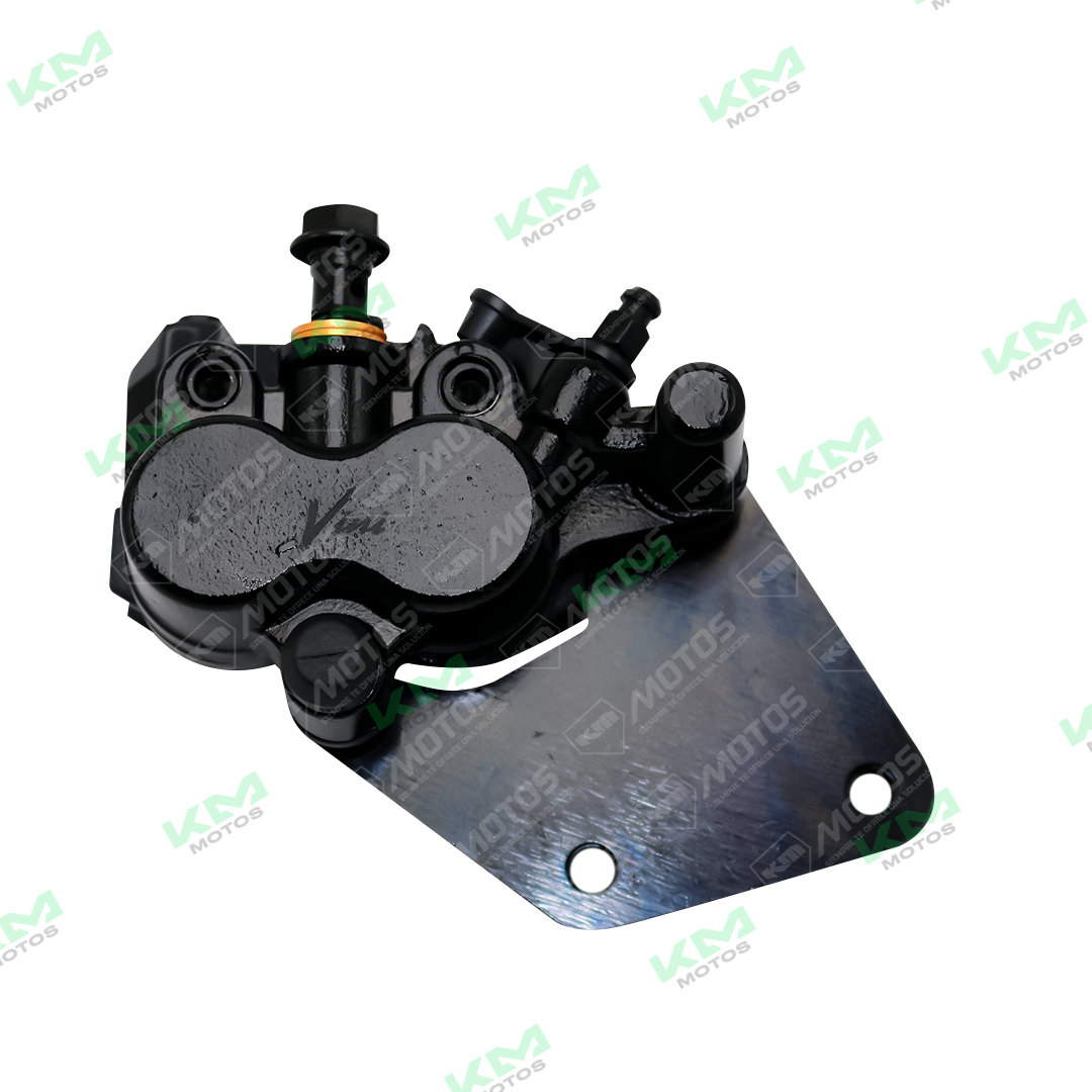 Caliper de freno trasero XM200Z, parte visible del caliper para freno trasero de motocicleta, en color metálico.