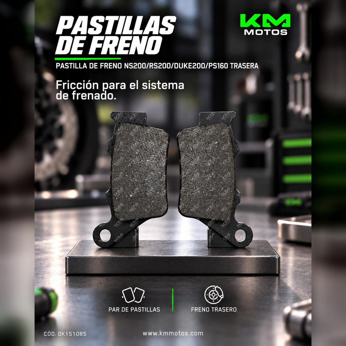 PASTILLA DE FRENO NS200/RS200/DUKE200/PS160 TRASERA — DK151085 | KM Motos