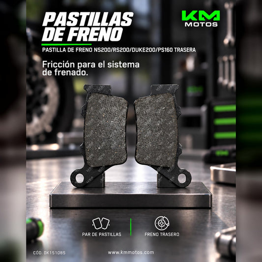 PASTILLA DE FRENO NS200/RS200/DUKE200/PS160 TRASERA — DK151085 | KM Motos