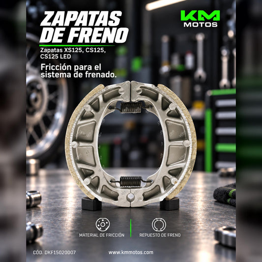 Zapatas Universal XS125, CS125 y CS125 LED, componentes de freno para motocicleta en imagen.