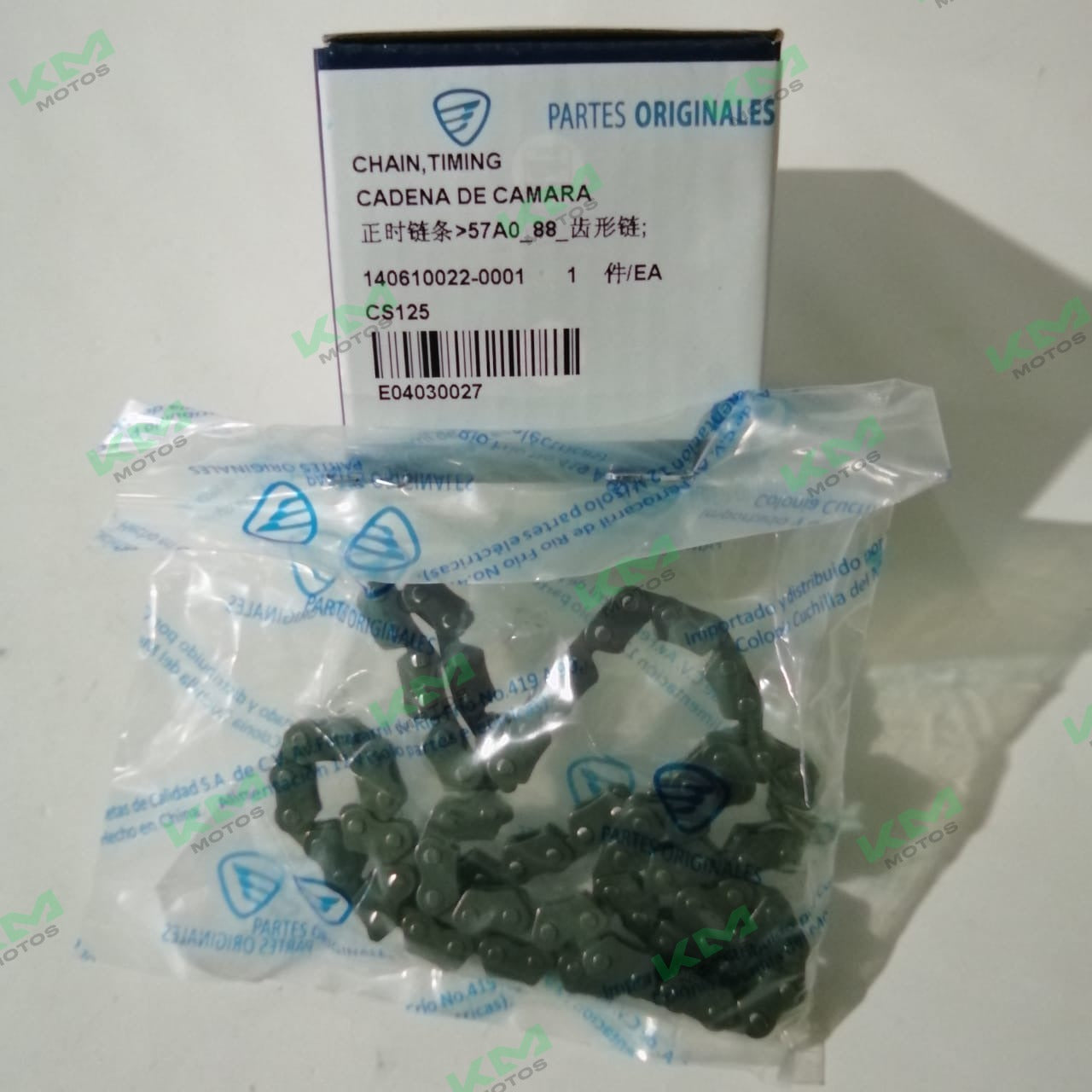 Cadena de tiempo negra para motos Yamaha CS125, XS125, DS150, XS150, GS150 y GTS175, con detalles visibles en la imagen.